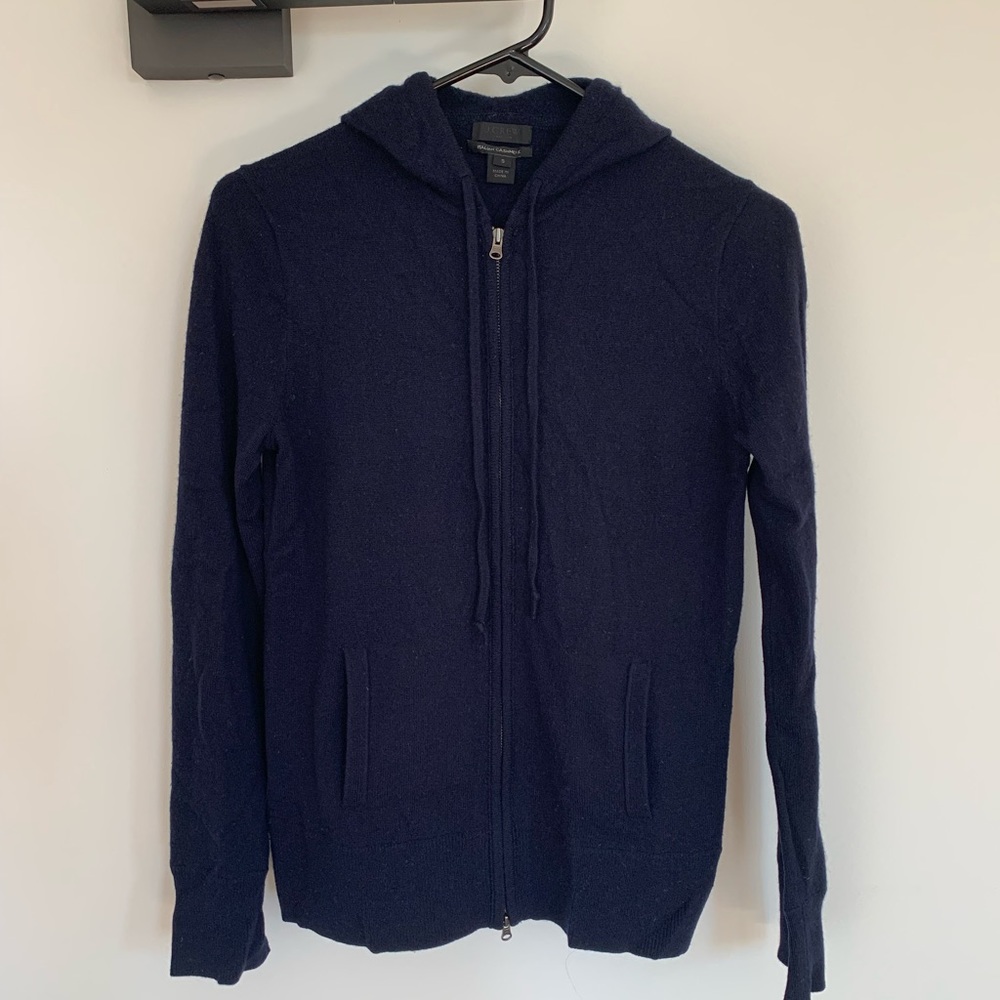 JCrew Navy Blue Zip Cashmere Hoodie